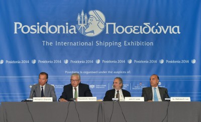 Ποσειδώνια 2014 (από αριστερά προς τα δεξιά): Μιχάλης Χανδρής, Αντιπρόεδρος της ΕΕΕ Θεόδωρος Βενιάμης, Πρόεδρος της ΕΕΕ Ιωάννης Λύρας, Μέλος του Δ.Σ. της ΕΕΕ Δρ. Μ. Δ. Λώς, Ταμίας της ΕΕΕ